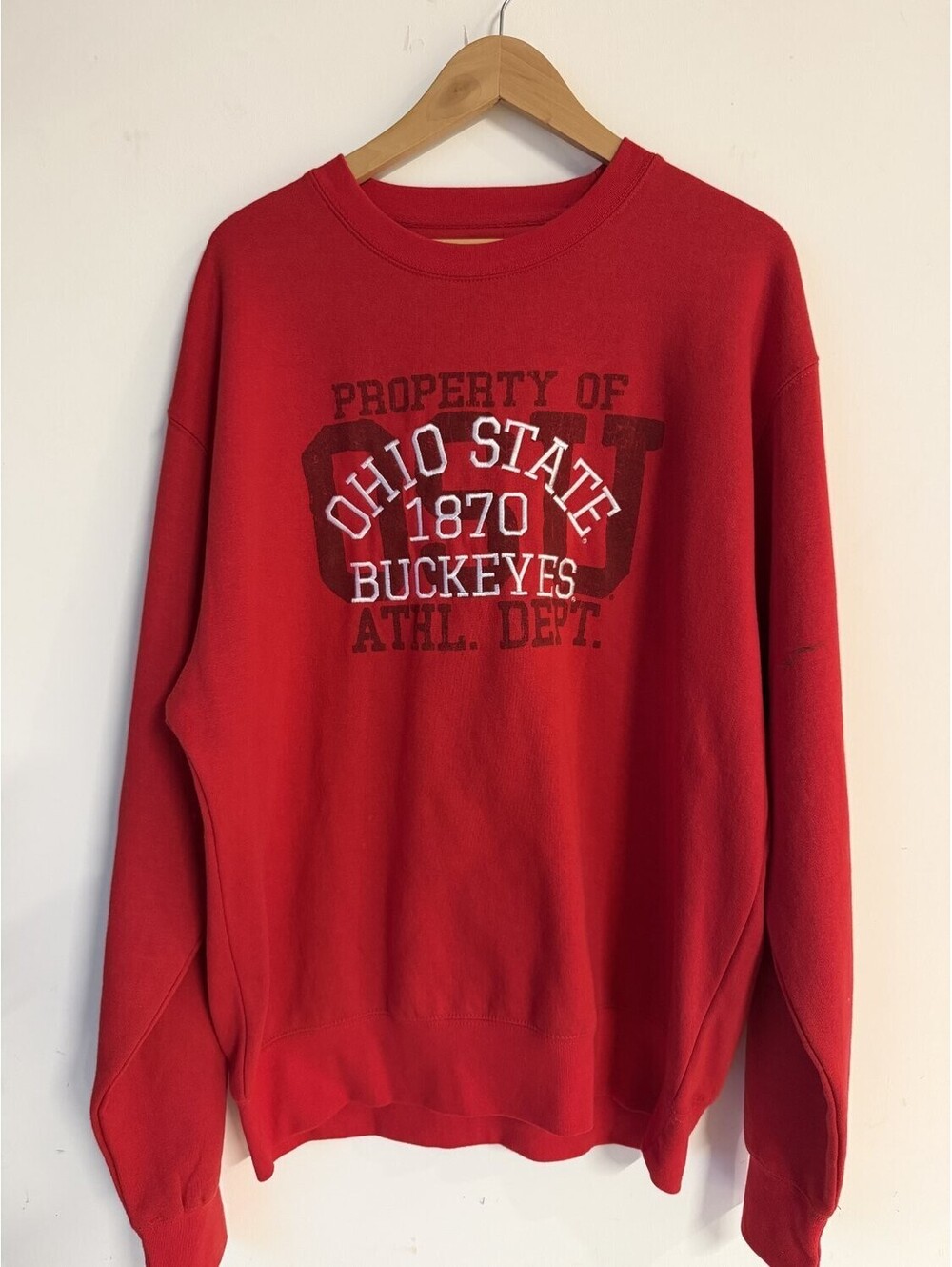 Blue 84 Ohio State Buckeyes Crewneck Embroidered Sweatshirt Mens L Red Fleece